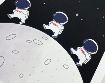 Cartoon Astronauts on the Moon Print