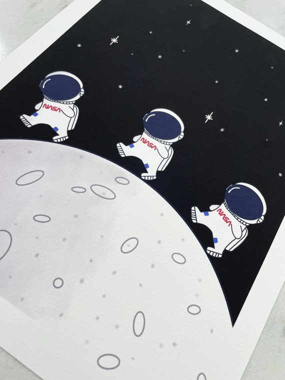 Cartoon Astronauts on the Moon Print