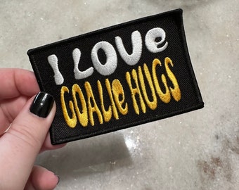 I Love Goalie Hugs Patch