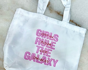 Girls rule the galaxy Aurebesh totes
