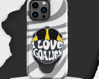 I Love Goalies Tough Case for iPhone® Black and Yellow