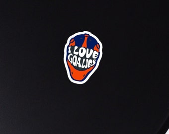 I Love Goalies Magnet | Orange and Blue