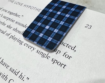 Navy Plaid Magnetic Bookmark
