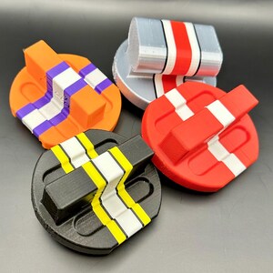 Front left-5 jersey stripe-black/yellow/white
Front right-1 stripe-red/white
Back left-3 stripe-orange/purple/white
Back right-5 helmet stripe-silk silver/red/white