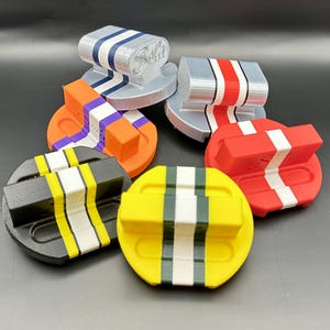Front L-5 jersey stripe-black/yellow/white
Front mid-3 stripe-yellow/forest green/white
Mid L-3 stripe-orange/purple/white
Mid R-1 stripe-red/white
Back L-3 stripe-silk silver/white/navy blue
Back R-5 helmet stripe-silk silver/red/white