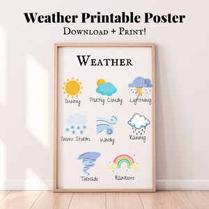Material educativo imprimible, hojas de trabajo para niños, hoja de trabajo para aprender el clima, recursos para la educación en el hogar, carteles educativos impresos