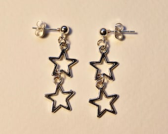 Pendientes doble estrella plata