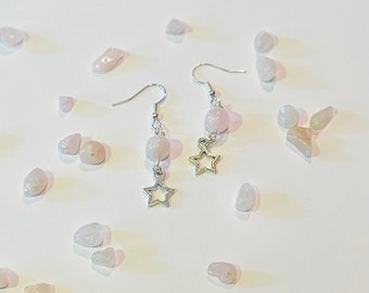 Star Charm and Rose Quartz Drop Earrings