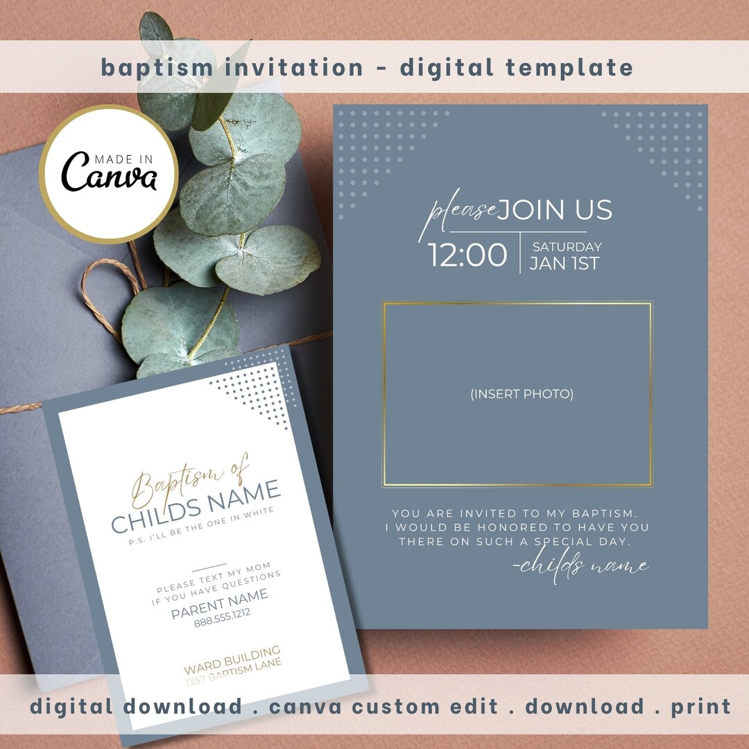 Baptism Invitation Template, LDS Baptism, CANVA Template, Boy Baptism Template, Lds Baptism ...