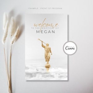 baptism program template, LDS baptism, Moroni baptism template, lds baptism program, customizable CANVA, free bonus song page