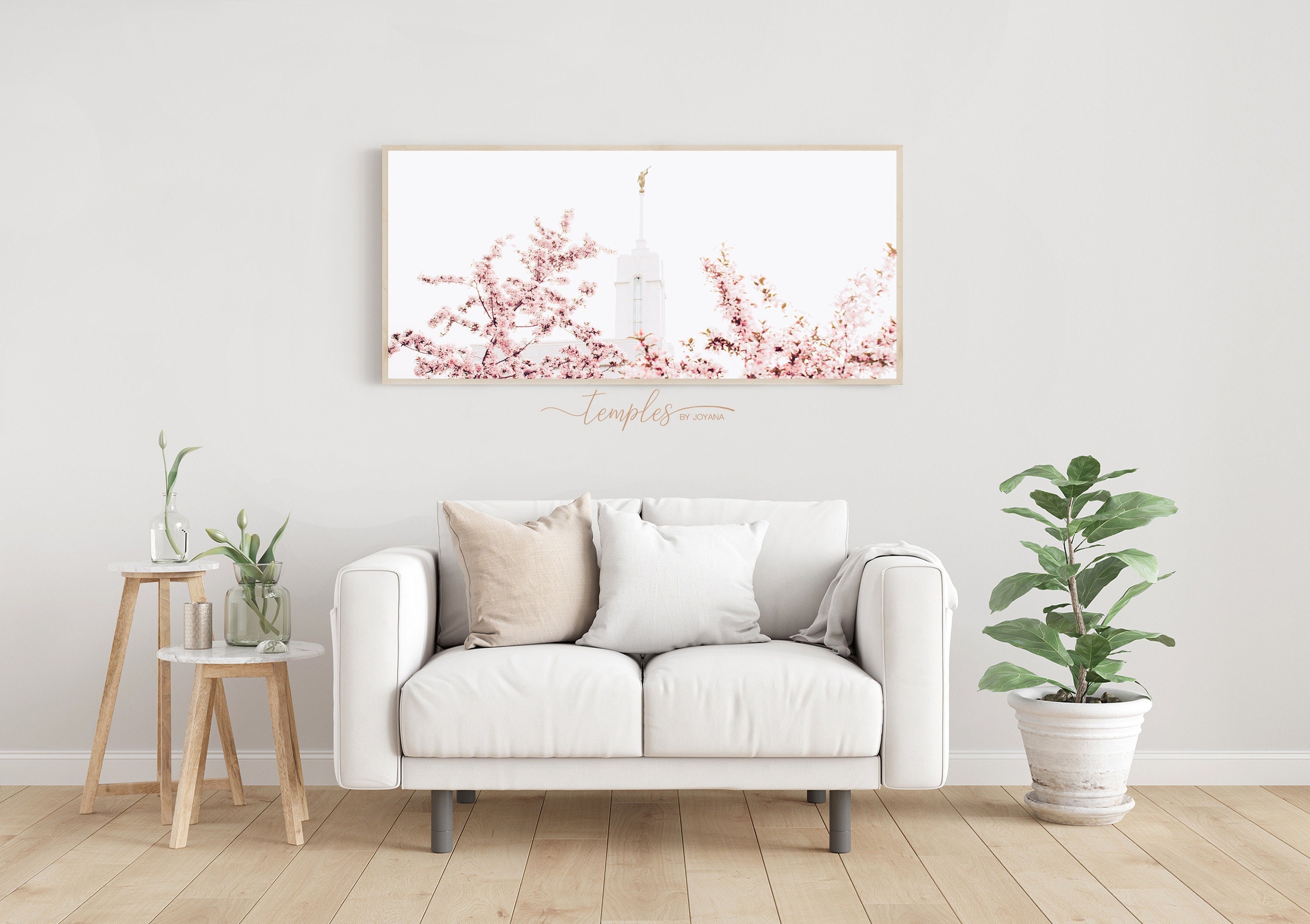 instant digital download for home or gallery artistic and unique custom temple photo Moroni & cherry blossom LDS temple print