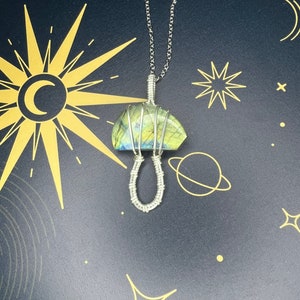 Odd shaped labradorite mushroom pendant.