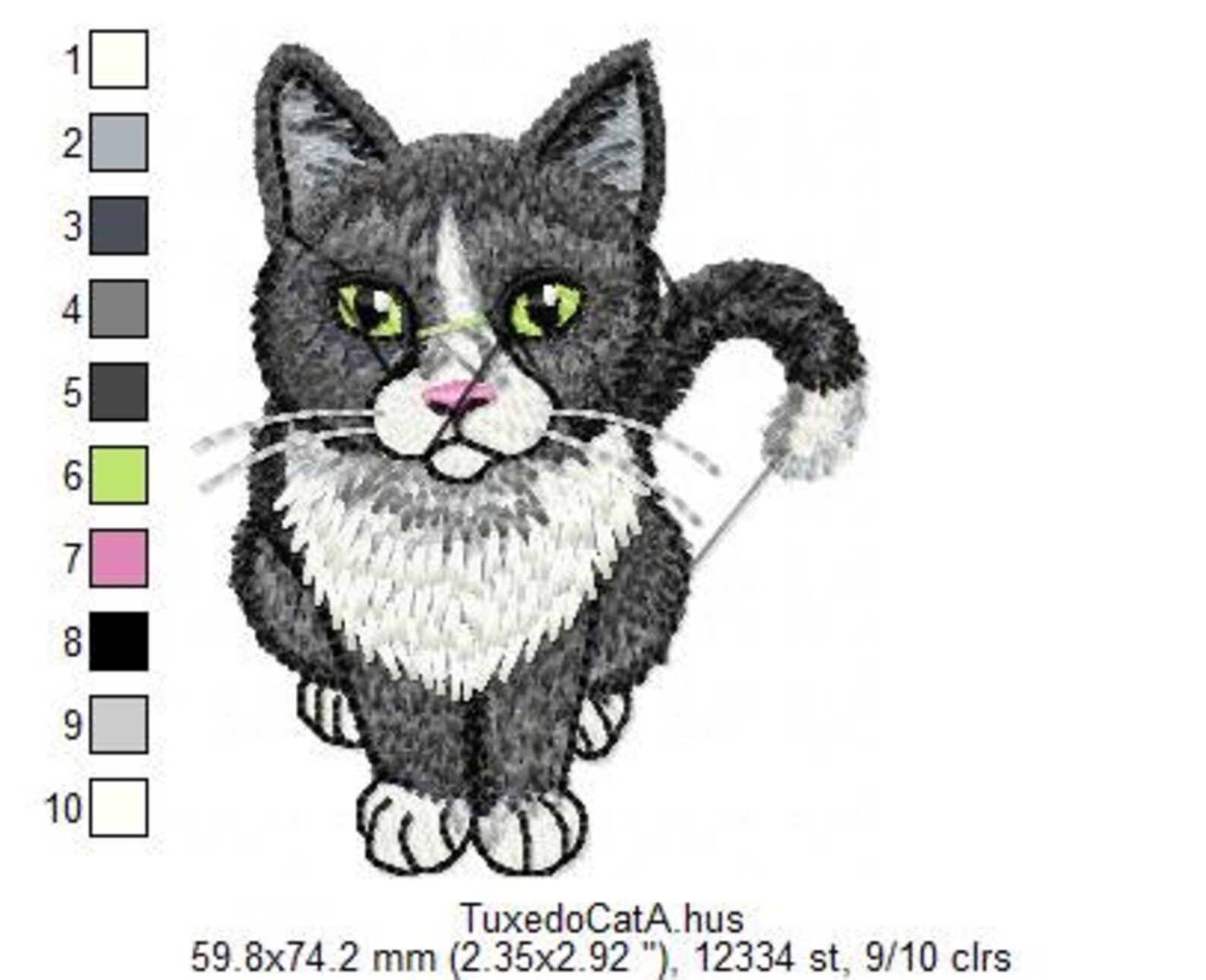 Tuxedo Cat Machine Embroidery Design 5 sizes Instant Etsy