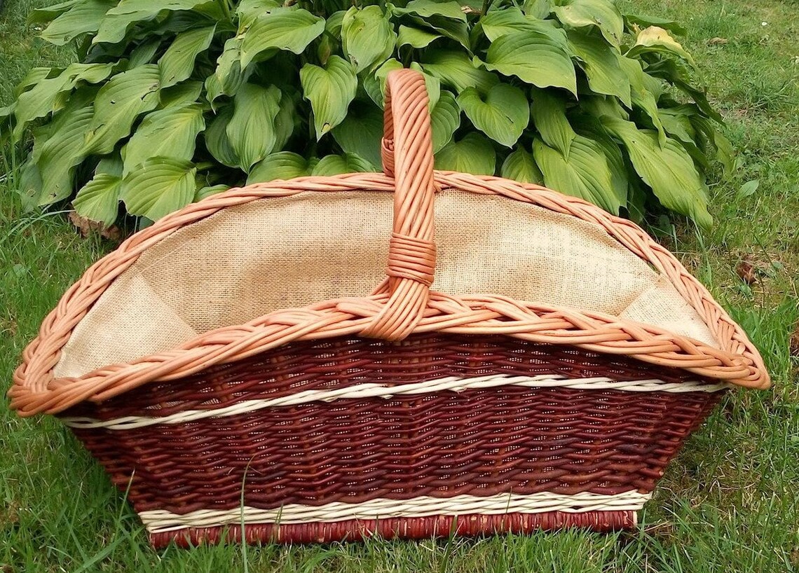 Large wicker fireplace basket with jute wood basket for Etsy