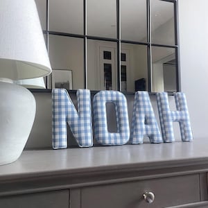Fabric Letter - Nursery Decor - Gingham Print Fabric - Wall cushion letter - Wall Letter  - made by anna