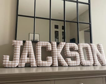 Fabric Letter - Nursery Decor - Nursery Inspo - Gingham Print Fabric - Wall Hanging - Wall Letter cushion