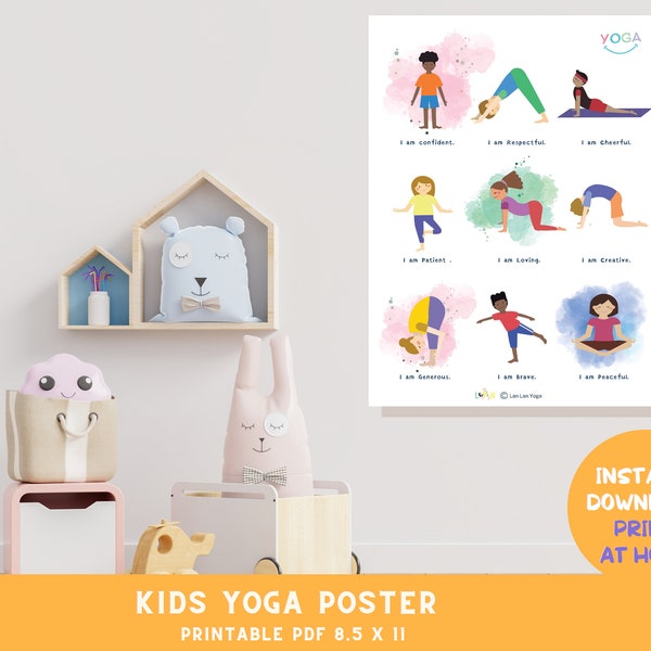 Kids Yoga Stretches Poster Digital Download, Brain break Yoga Game Printable