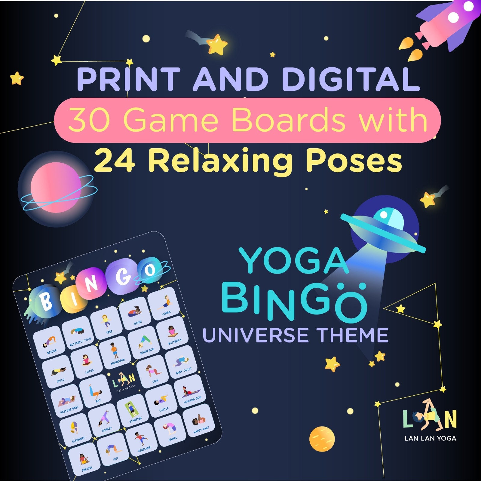 Yoga Bingo Game Printable Kids Yoga Social Emotional Etsy
