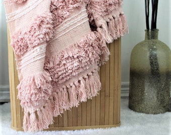 Throw blanket | Handmade Blankets | Boho Throw Blanket | Fringe Throw | Colorful Blanket, pink throw blanket | Blanket, Boho Throw,67"x51"