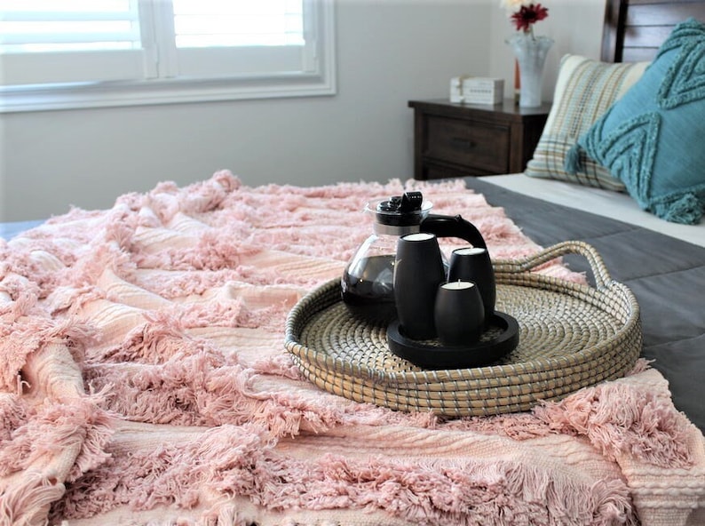 Throw blanket | Handmade Blankets | Boho Throw Blanket | Fringe Throw | Colorful Blanket, pink throw blanket | Blanket, Boho Throw,67"x51" image 3
