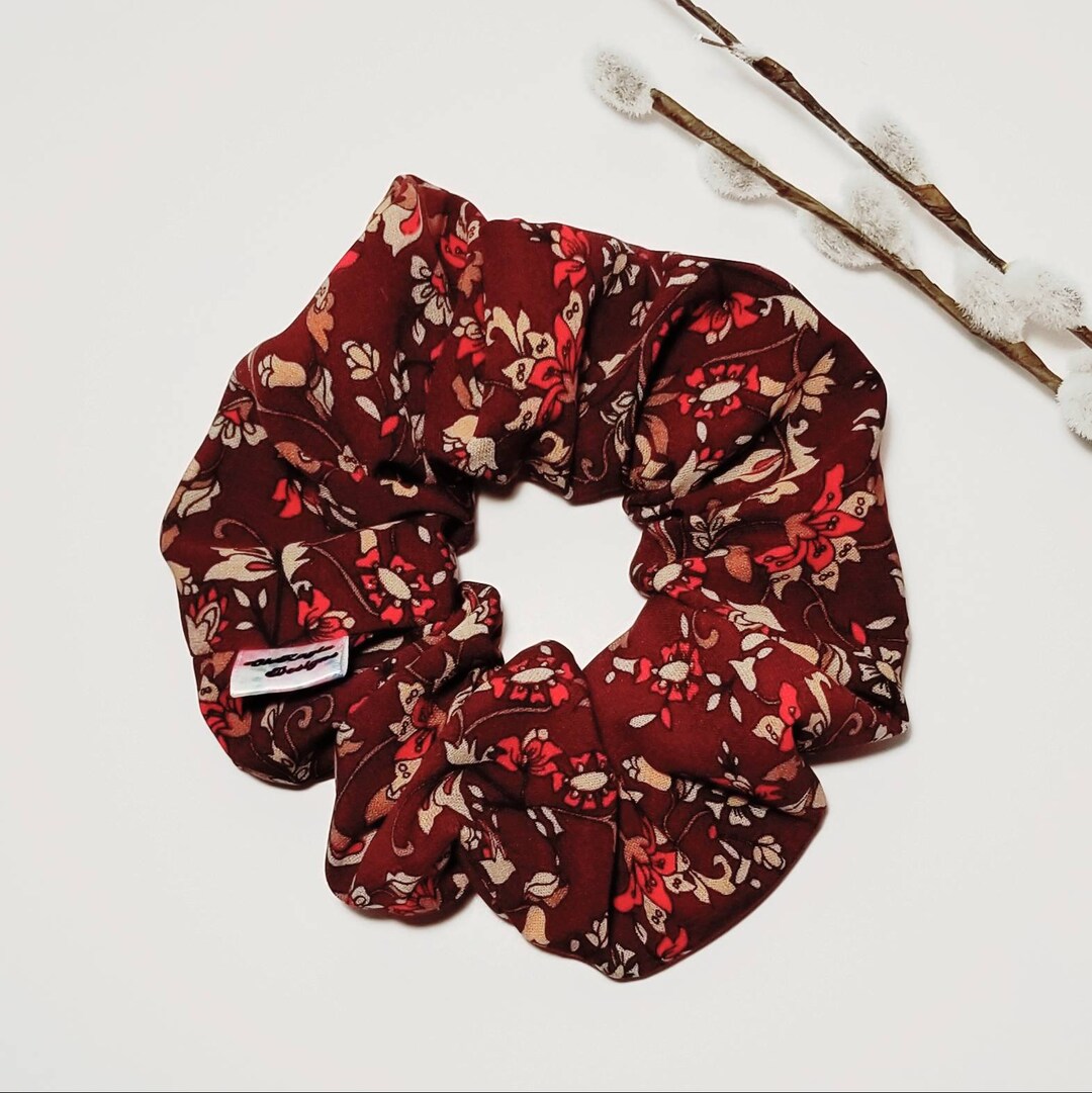 Summer Clothing 70s Designer Hair Scrunchie, Hermes Red Floral ...