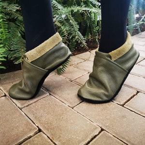 Leder Barfußschuhe, Outdoor Ledersohle Minimalistische Schuhe Farbe Moosgrün Bild 7