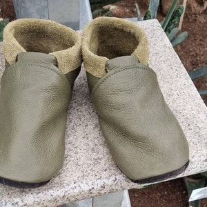 Leder Barfußschuhe, Outdoor Ledersohle Minimalistische Schuhe Farbe Moosgrün Bild 3