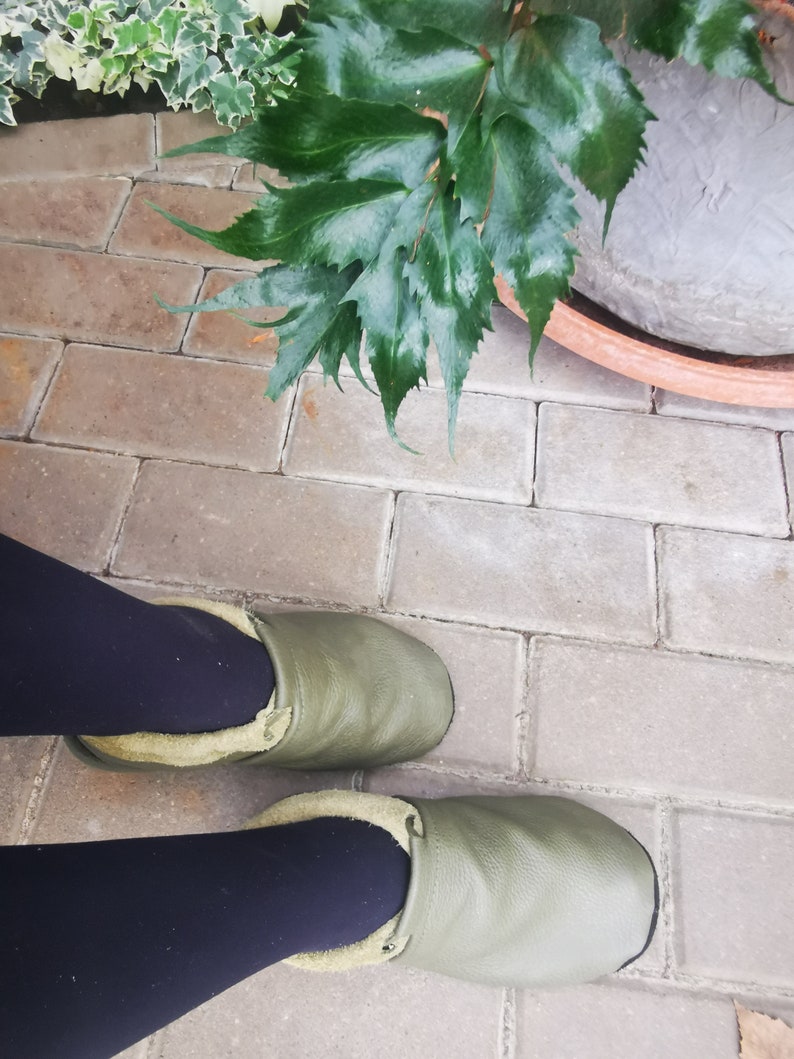 Leder Barfußschuhe, Outdoor Ledersohle Minimalistische Schuhe Farbe Moosgrün Bild 6