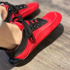 Red Leather Barefoot Sneakers – Minimalist Shoes with Natural Sole *
