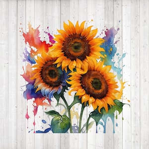 Transparent Rainbow  Sunflower Watercolour Digital Download Design Prints,Rainbow Watercolor Sunflowers png,tumbler sublimation,t-shirt png