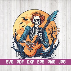 Skeleton Guitar Halloween SVG: Funny Music Design (Digital Download)