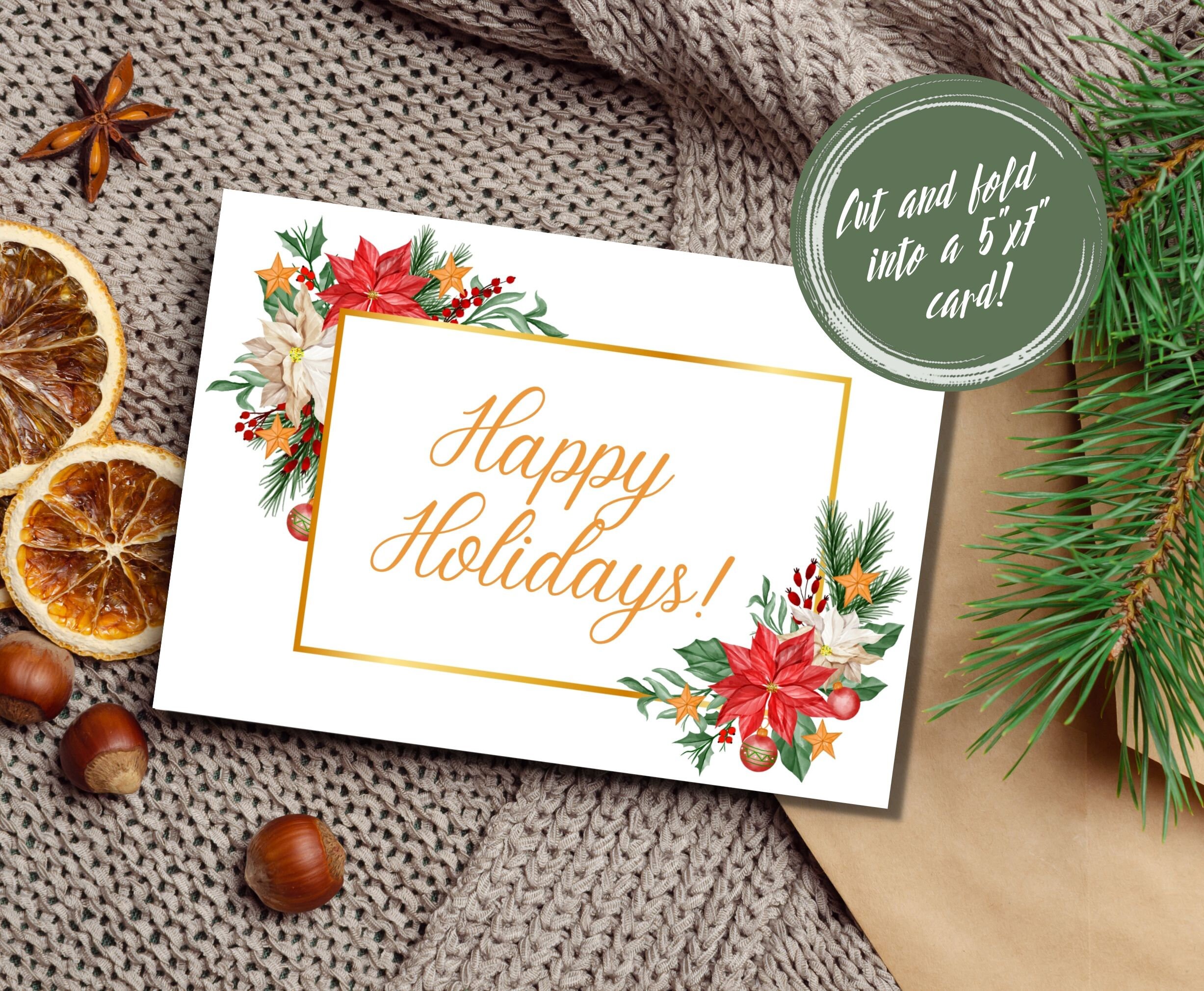 Printable Instant Download Happy Holidays 5x7 Card, Holiday Card, 5x7 ...