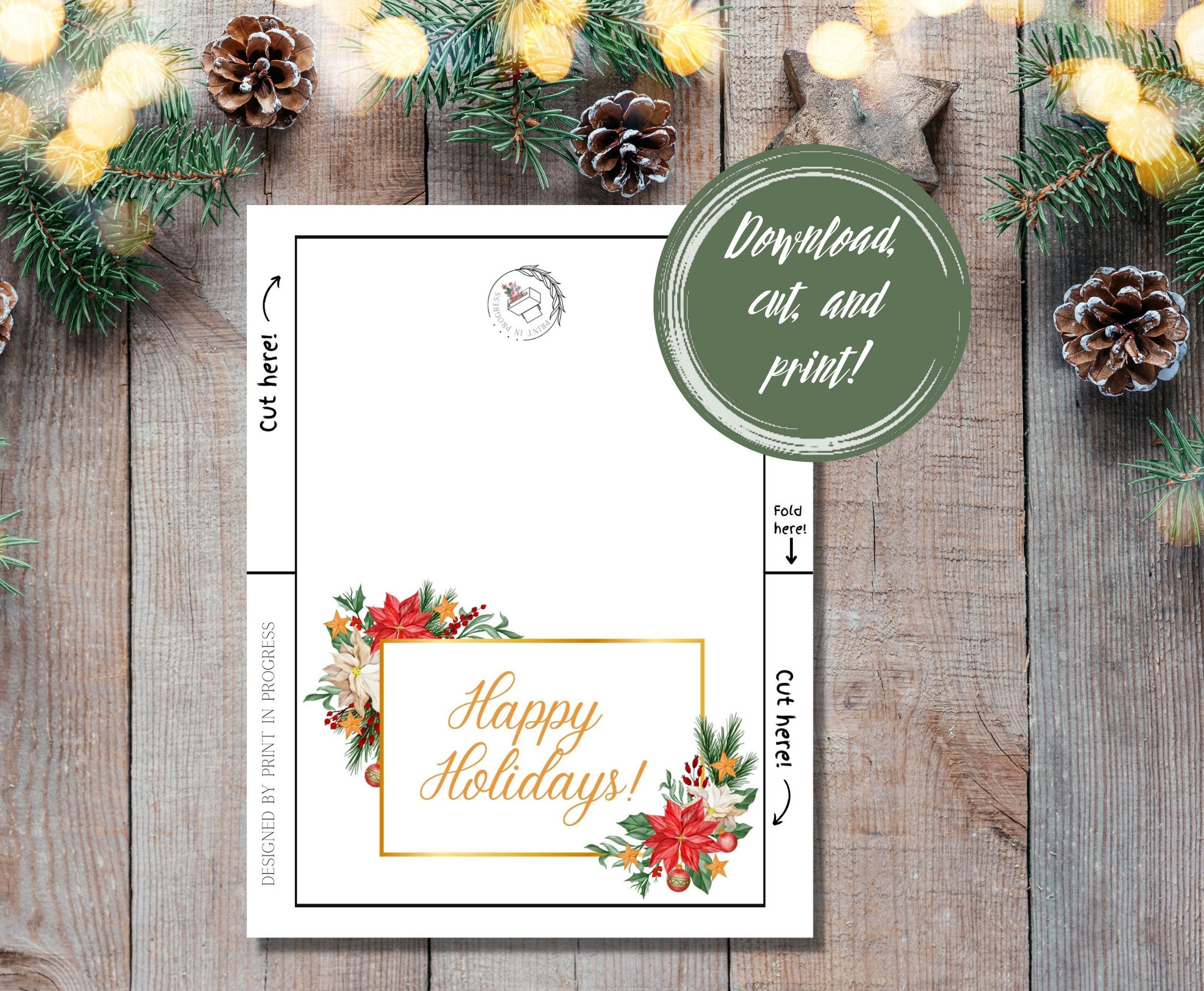 Printable Instant Download Happy Holidays 5x7 Card, Holiday Card, 5x7 ...