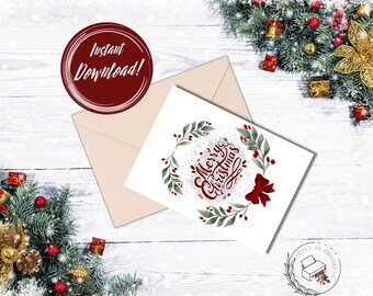 Carte de téléchargement instantané imprimable joyeux Noël, carte de Noël, carte de vacances, carte de téléchargement numérique