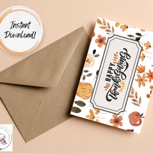 Printable Card, 5&quot;x7&quot; card, Instant download, Happy Thanksgiving Greeting Card, Happy Thanksgiving Card, Blank Card, Digital Download
