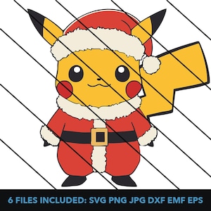 Santa Pikachu, Pikachu père noel, Silhouette Vector Pokemon svg png jpg dxf emf eps