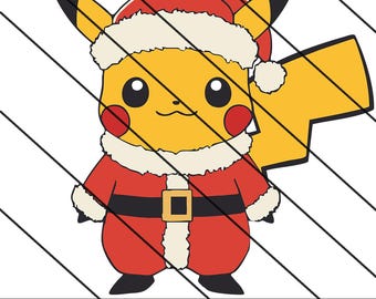 サンタ ピカチュウ、ピカチュウ サンタ クロース、シルエット ベクター ポケモン svg png jpg dxf emf eps