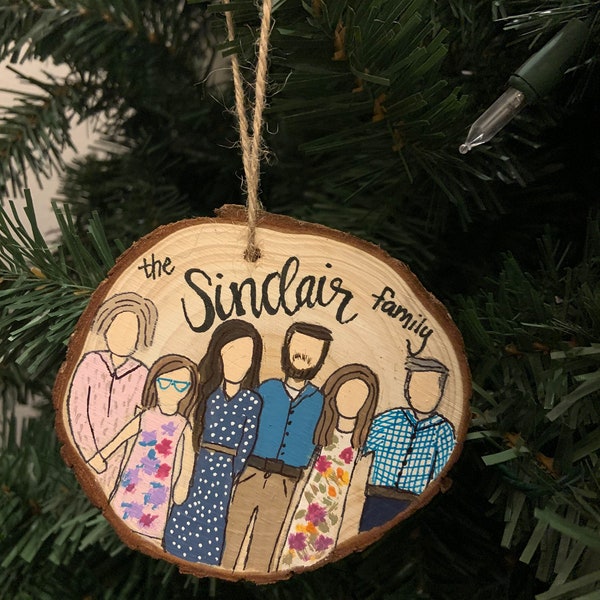 Personalized Wood Slice Ornaments, Hand Painted, Faceless Portrait Ornament, Wood Slice Ornament, Pet Ornament, Christmas 2023 Ornament,