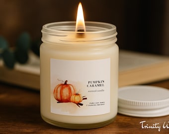 Pumpkin Caramel Scented Candle - Fall Candle - Autumn Candle - 7oz Soy Wax Candle - Personalized Gift for Her - Home Gift for Thanksgiving