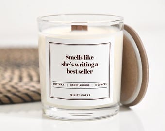 Author Gift - She's Writing A Bestseller - Funny Writer's gift - Author Candle - Present for Author - Writer's Block Relief Candle - 8oz Soy