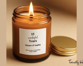 Any Anniversary Gift Personalized - 15th Wedding Anniversary Gift for Friend - Anniversary Gift for Her or Husband - Anniversary Candle Gift
