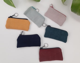 Mini keyring coin purse made from brushed lined cotton or Velvet zip coin purse pouch 8.5cm x 4.5cm