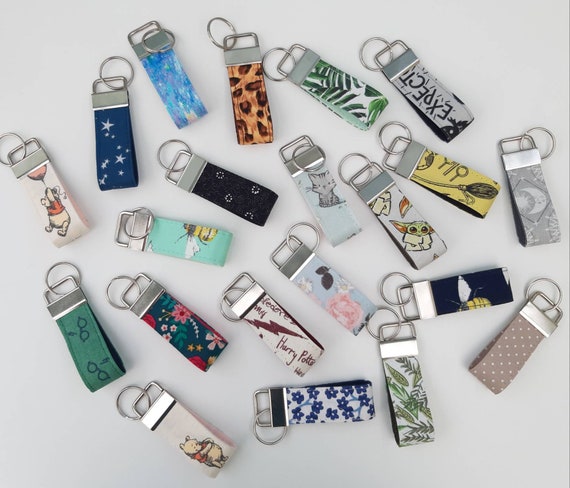 Mini Key Fobs, Upcycled Fabric Keyring Key Chain, Cotton Wristlet,  Contrasting Colours, Fabric Key Fob, Car Keys, Homeowner, Wide Mini 