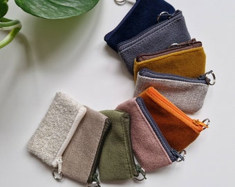 Mini keyring coin purse made from brushed lined cotton or Velvet zip coin purse pouch 7.5x4cm