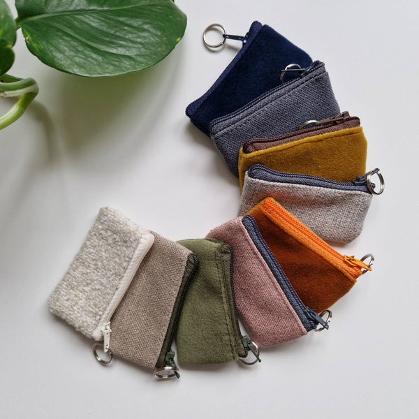 Mini keyring coin purse made from brushed lined cotton or Velvet zip coin purse pouch 7x4cm