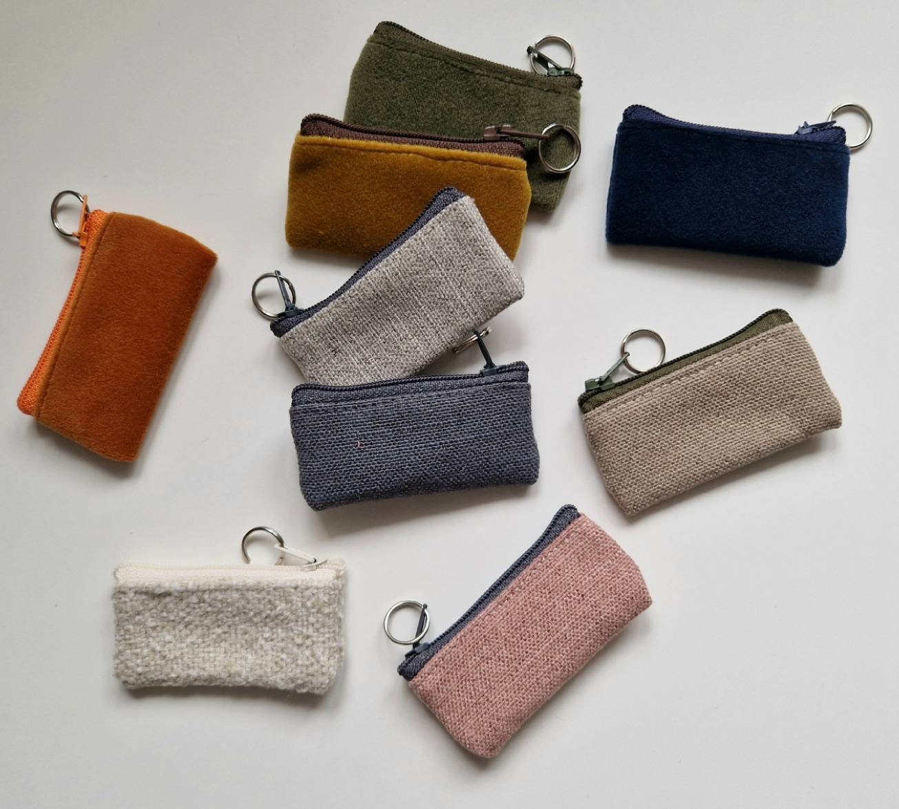 Mini Keyring Coin Purse Made From Brushed Lined Cotton or Mini Keyring Coin Purse Made From Brushed Lined Cotton or
