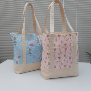 Alice in Wonderland Tote book bag, Reversible - size M