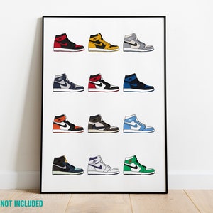 Nike Jordan 1 sneakercollectie geïllustreerde kunstposter en wenskaart | Sneakerkoppen