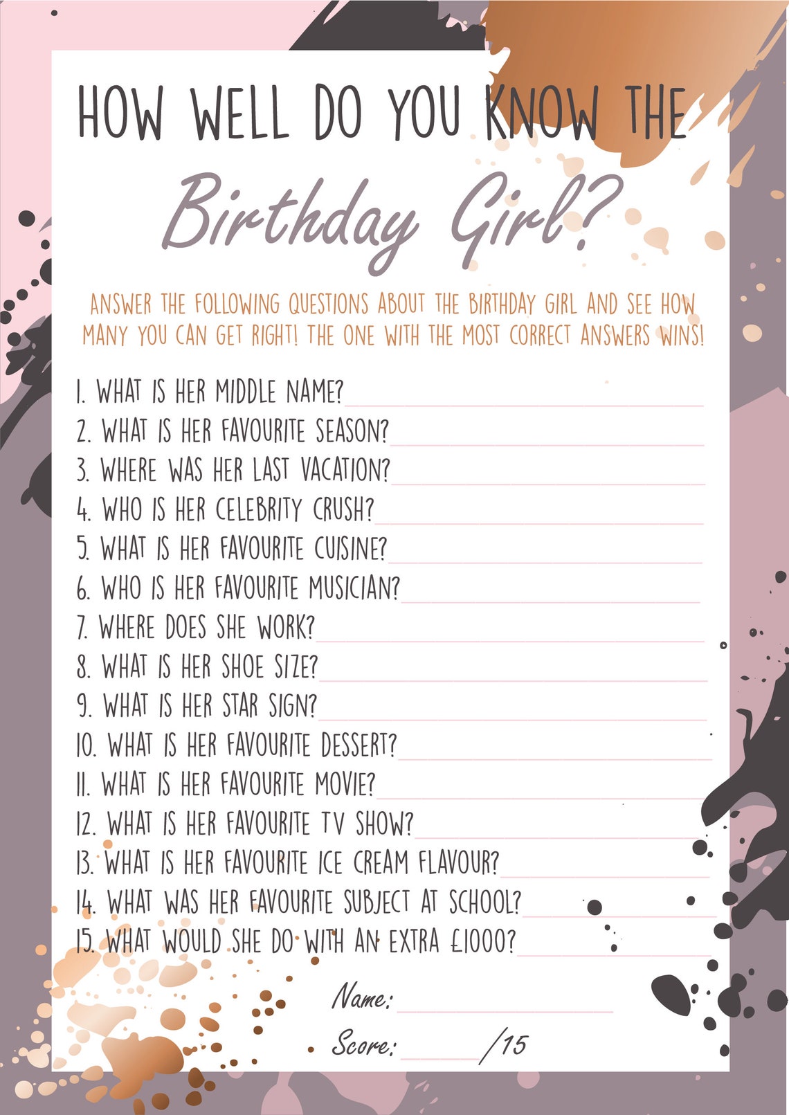 Birthday Quiz: How well do you know the birthday girl Would | Etsy