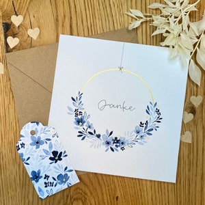 Tarjeta de acuarela pintada a mano, tarjeta de agradecimiento, tarjeta plegable, única, tarjeta de felicitación